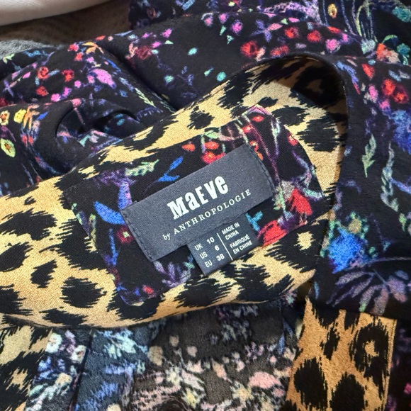 Anthropologie Maeve Morgan black floral leopard print button dress. Size 6 - Picture 7 of 7